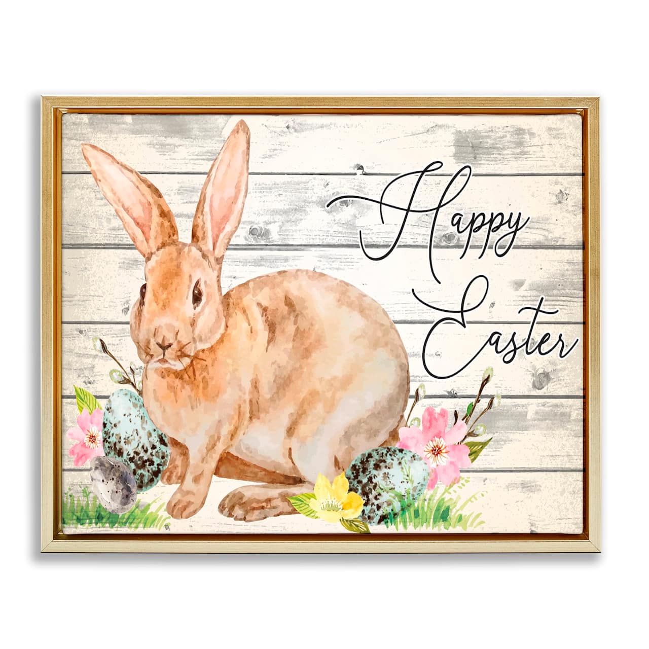 Stupell Industries Spring Floral Happy Easter Bunny Floater Framed Art